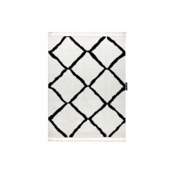 Baltas marokietiško dizaino kilimas su BERBER CROSS raštu