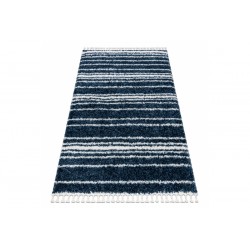 Mėlynas dryžuotas kilimas su ilgu plauku
